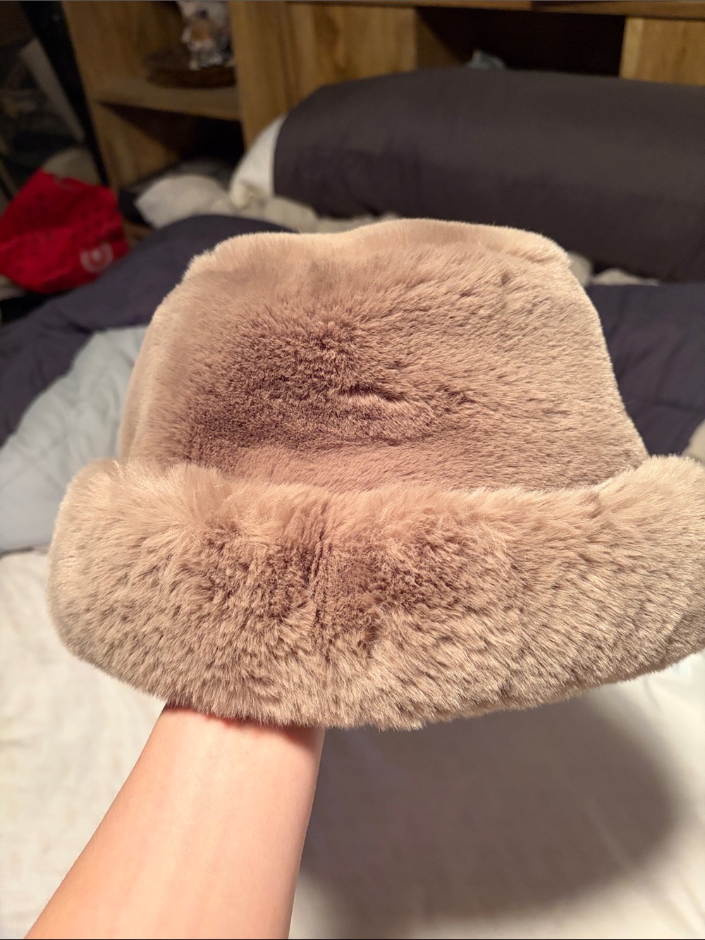 Zara Faux Fur Bucket Hat - Taupe- Small